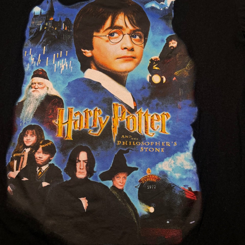 Harry Potter Philosopher's Stone Movie Promo Graphic T-Shirt Black Mens Large